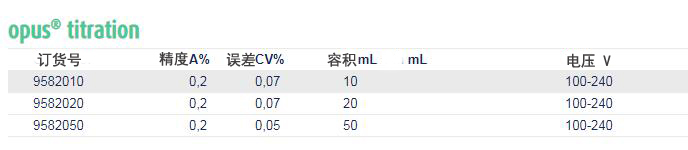 德国赫施曼opus电子滴定器订货信息及技术参数表